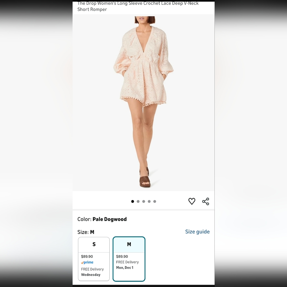 The Drop Women's Long Sleeve Crochet Lace Deep V-Neck Short Romper - Picture 4 of 11